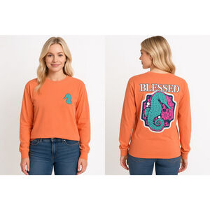 Women's Benny & Belle Long Sleeve Tee M Orange Blue Seahorse